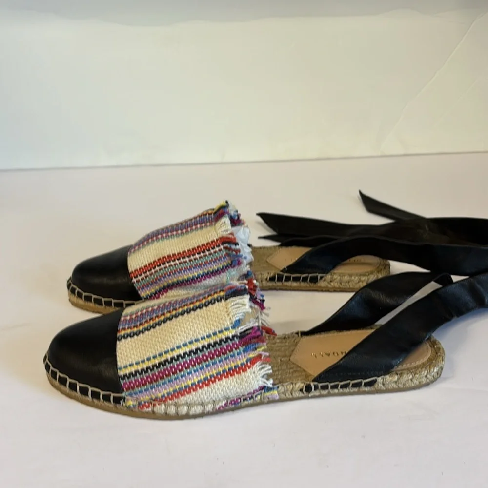 Loeffler Randall‎ Striped Black Ribbon Ankle Espadrilles